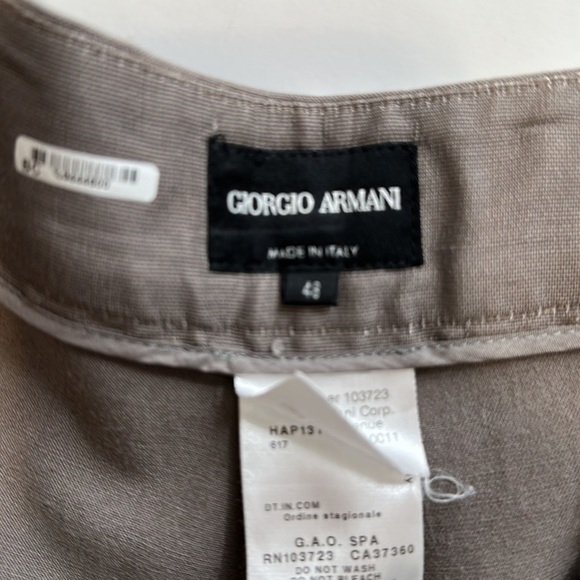 Giorgio Armani Tan Side Zip Flat Front Pants Trousers Size 48 = US 12 - Picture 4 of 11